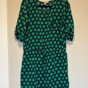 Banana Republic Green and Black Puff Sleeve Dress Large